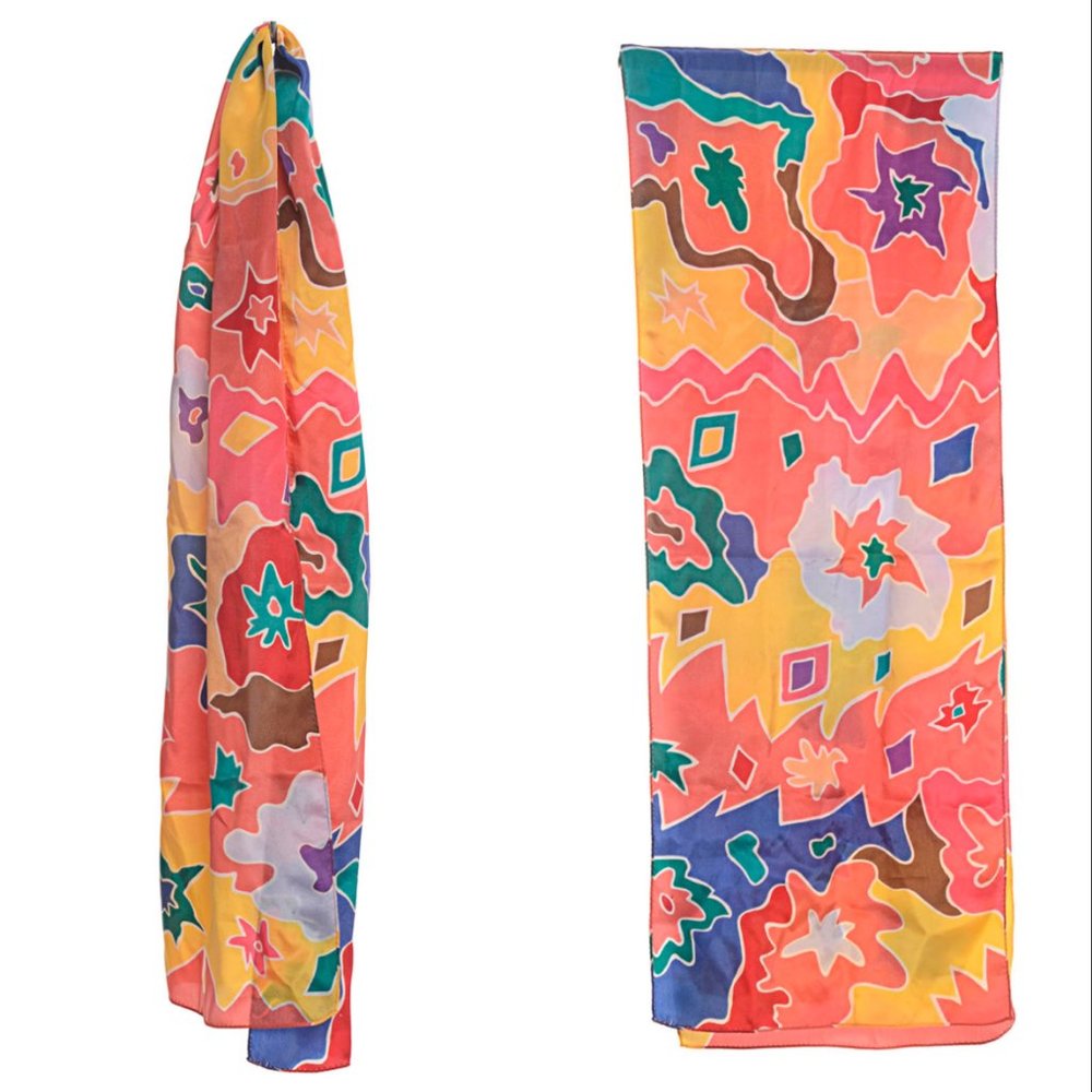Colorful Abstract Print Silk Rectangular Scarf - Picture 1 of 6